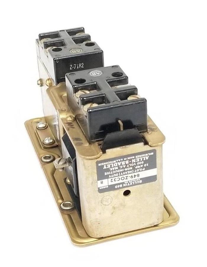 Used ALLEN BRADLEY 849-ZOC32 PNEUMATIC TIMER SER. B 600V, 10A, 21A240, 440V, 60HZ