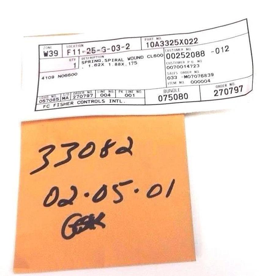 Used NEW FISHER CONTROLS 10A3325X022 SPRING, SPIRAL WOUND CL600, 1.62X1.88X.175