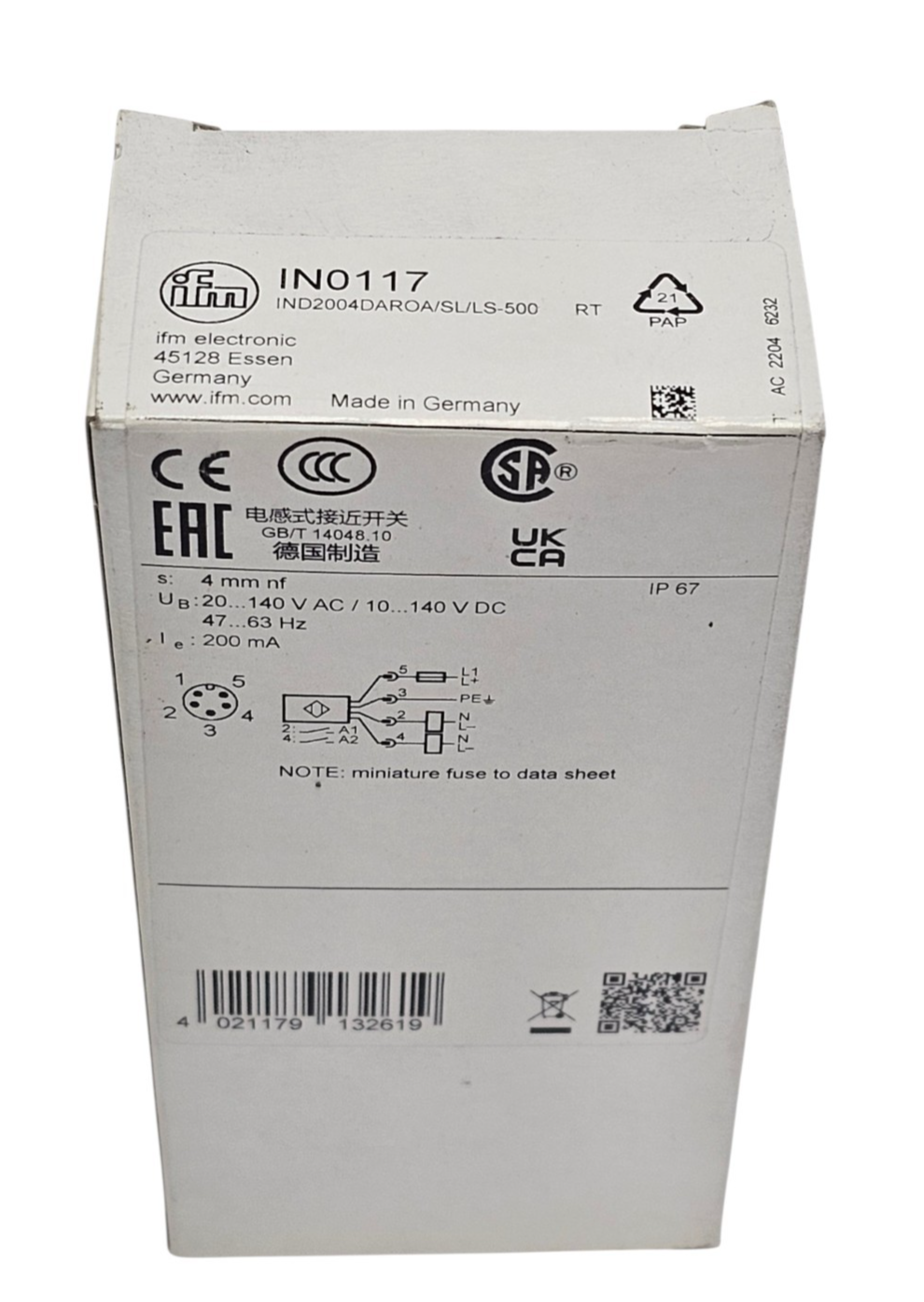 Used NIB IFM IND2004DAROA/SL/LS-500 RT PROXIMITY SENSOR IN0117 4mm 200mA