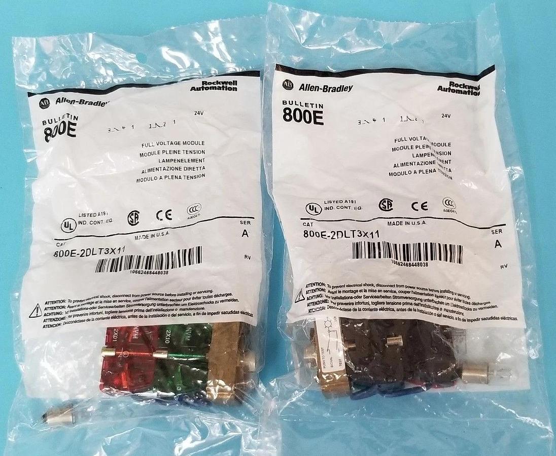 Used LOT OF 2 NEW ALLEN BRADLEY 800E-2DLT3X11 FULL VOLTAGE MODULES SER. A