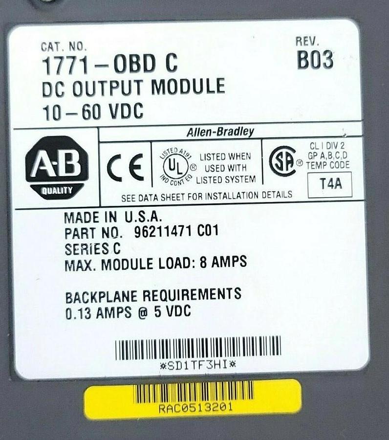 Used ALLEN BRADLEY 1771-OBD SER. C DC OUTPUT MODULE REV. B03