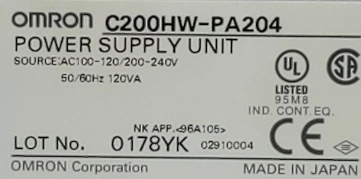 Used OMRON C200HW-PA204 POWER SUPPLY UNIT C200HWPA204 AC100-120/200-240V