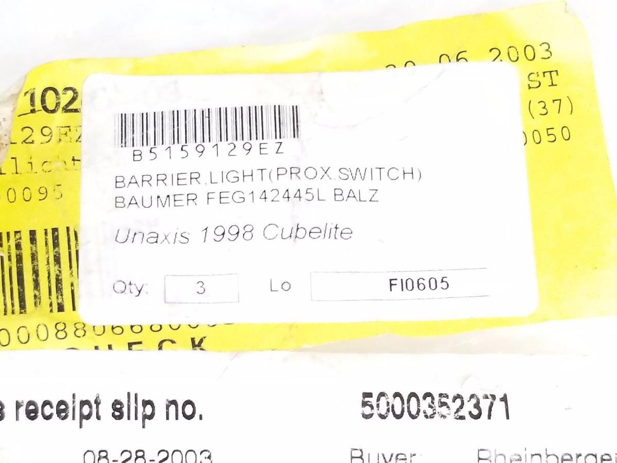 Used LOT OF 3 BAUMER ELECTRIC FEG18.24.45/L/K859 TRANSMISSIVE SWITCHES