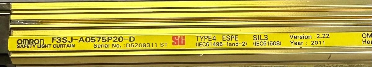 Used OMRON STI F3SJ-A0575P20-D / F3SJA0575P20D SAFETY LIGHT CURTAIN V. 2.22 ESPE