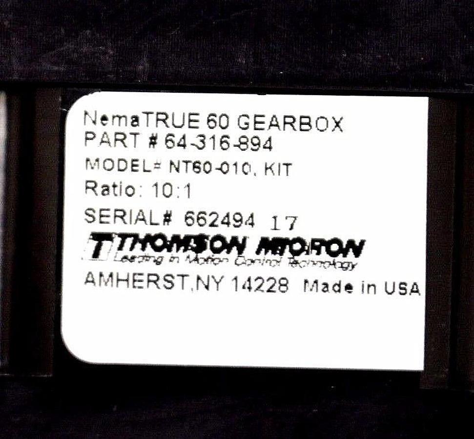 Used NEW THOMSON MICRON 64-316-894 TRUE 60 GEARBOX NT60-010 KIT 10:1 64316894 NT60010
