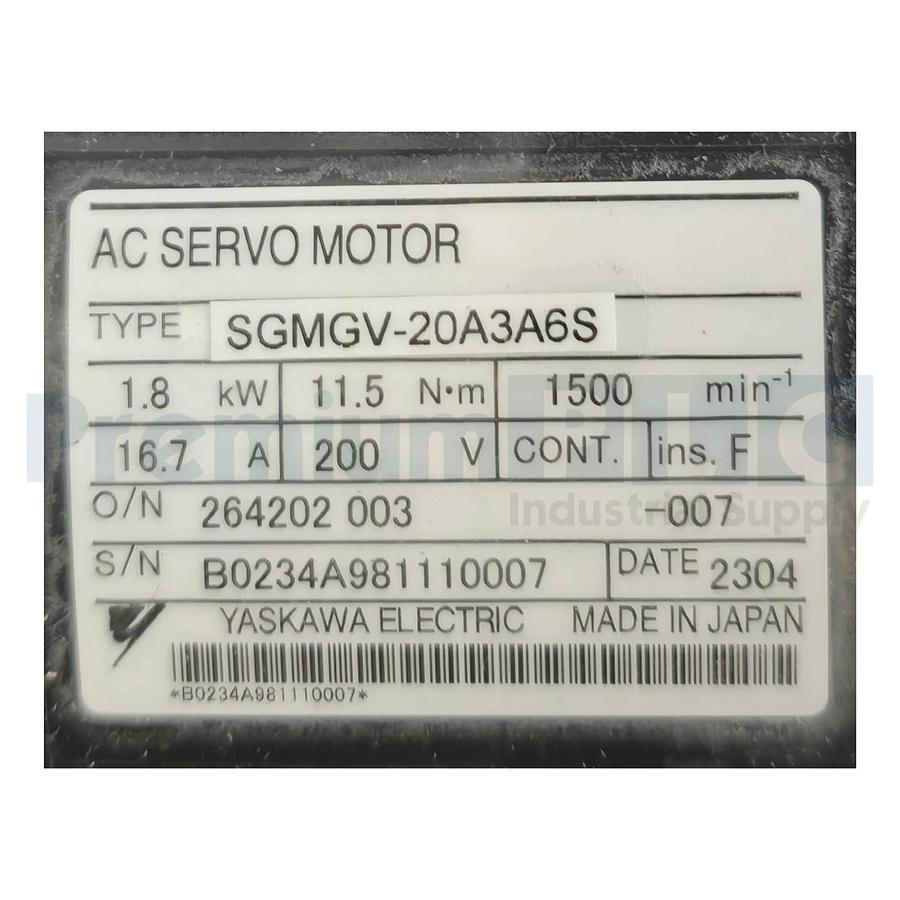 YASKAWA SGMGV-20A3A6S SIGMA-5 BRUSHLESS AC SERVO MOTOR 1.8kW 200V 16.7A NSMP