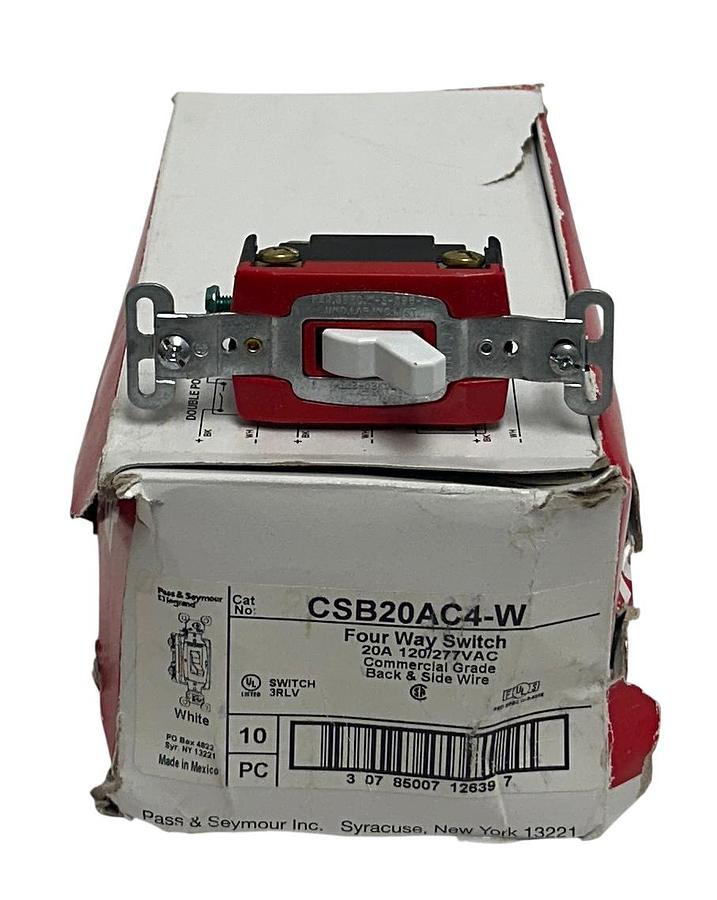 Used 5 PASS & SEYMOUR LEGRAND CSB20AC4-W / CSB20AC4W FOUR-WAY SWITCHES 20A WHITE NSMP