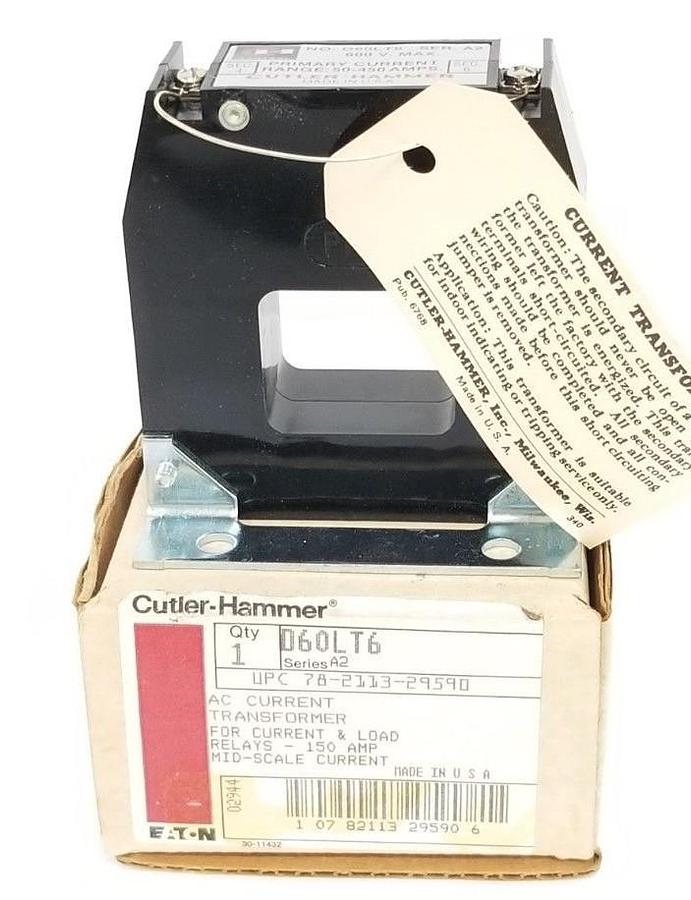 Used NIB EATON CUTLER HAMMER D60LT6 AC CURRENT TRANSFORMER SER. A2