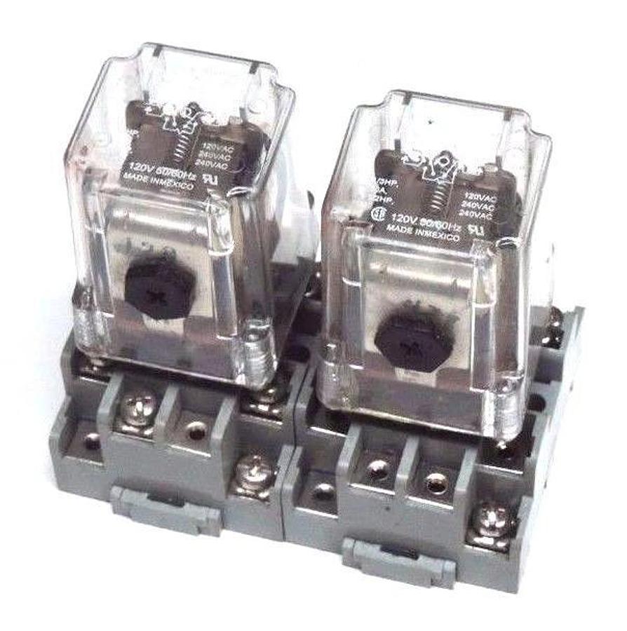 Used LOT OF 2 IDEC SR3P-05 RELAY SOCKETS W/ POTTER & BRUMFIELD KRP-14AG-120 RELAYS