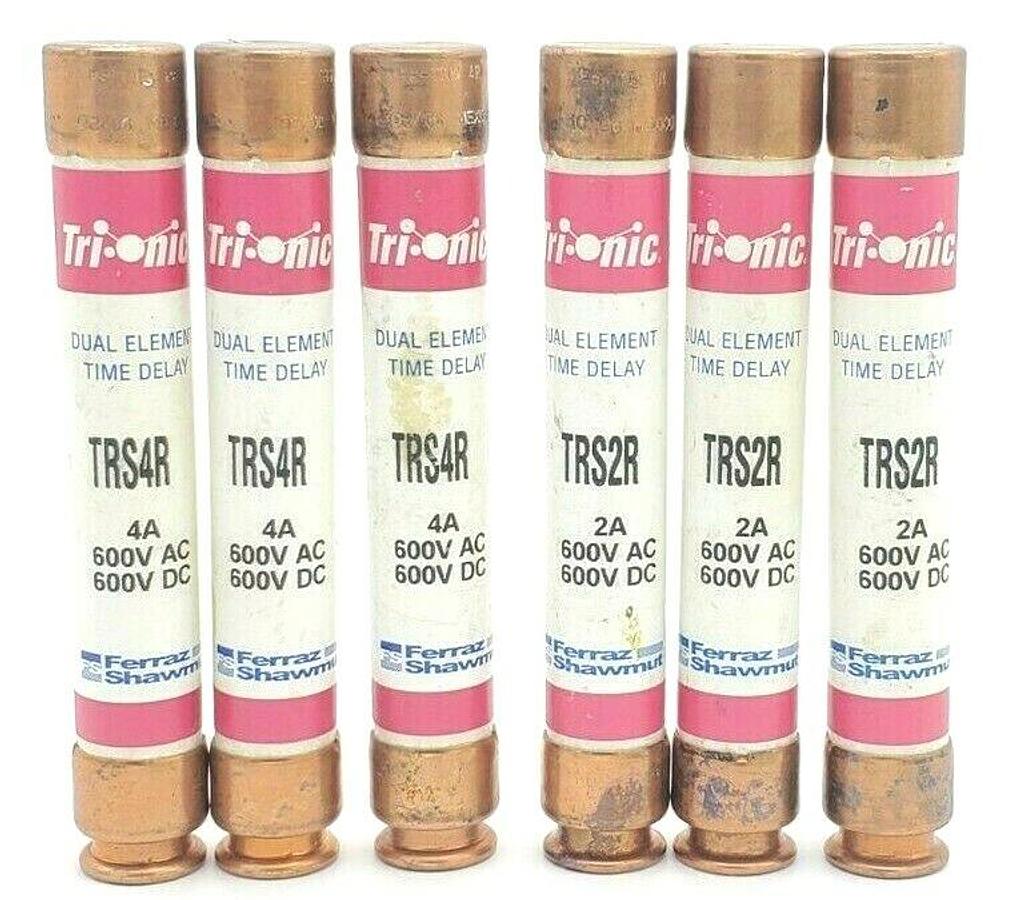 Used LOT OF (3) FERRAZ SHAWMUT TRS4R & (3) TRS2R TRI-ONIC DUAL ELEMENT FUSES