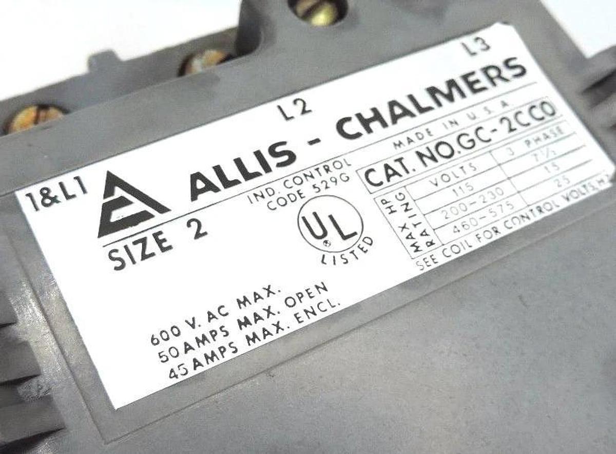 Used ALLIS CHALMERS GC-2CC0 SIZE 2 STARTER 600V 50A, GC2CC0