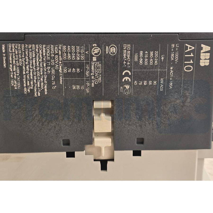 Used ABB A110-30-11-84 3-Pole IEC Contactor 110A 110/120V Coil 1SFL451001R8411 NUPI
