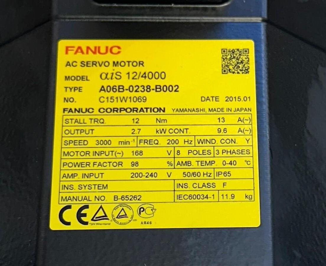 Used FANUC A06B-0238-B002 / A06B0238B002 AC SERVO MOTOR aiS-12/4000 2.7kW OUTPUT NSMP