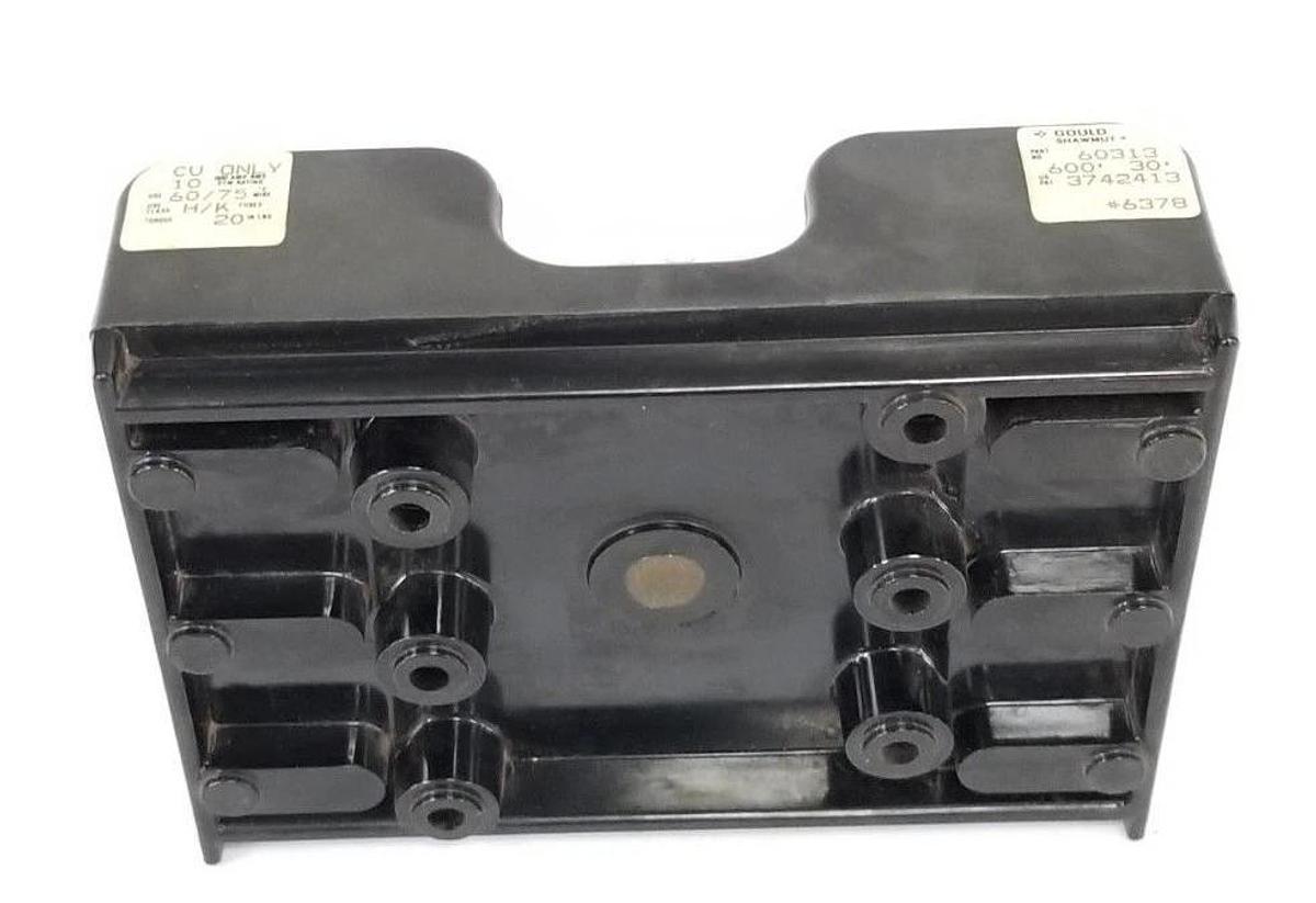 Used GOULD SHAWMUT 60313 FUSE BLOCK 600V, 30A, 3P W/ (3) TRS10R FUSES 10A, 600V