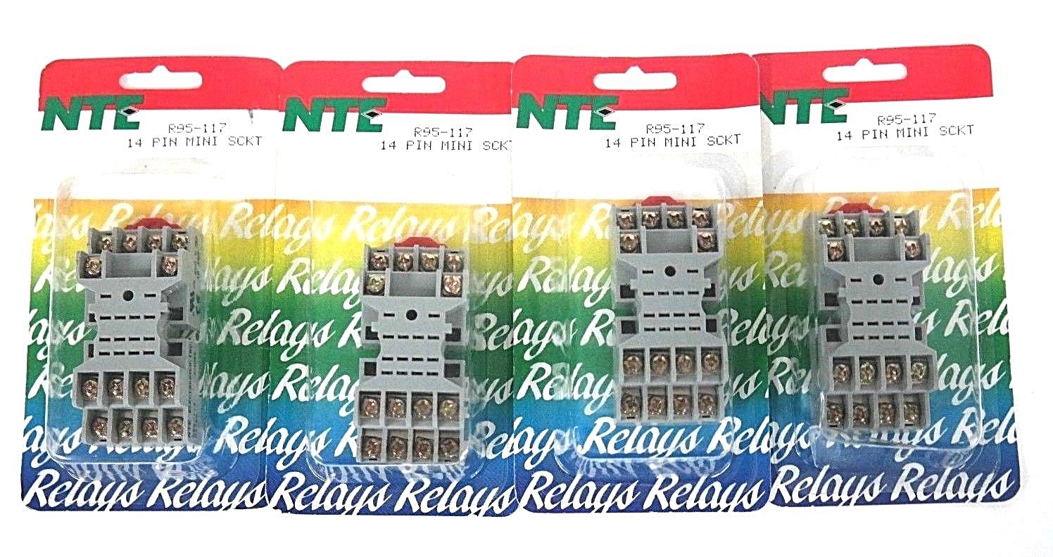 LOT OF 4 NIB NTE R95-117 RELAY SOCKETS 14-PIN, MINI SOCKET, 300V, 10A, 0242X