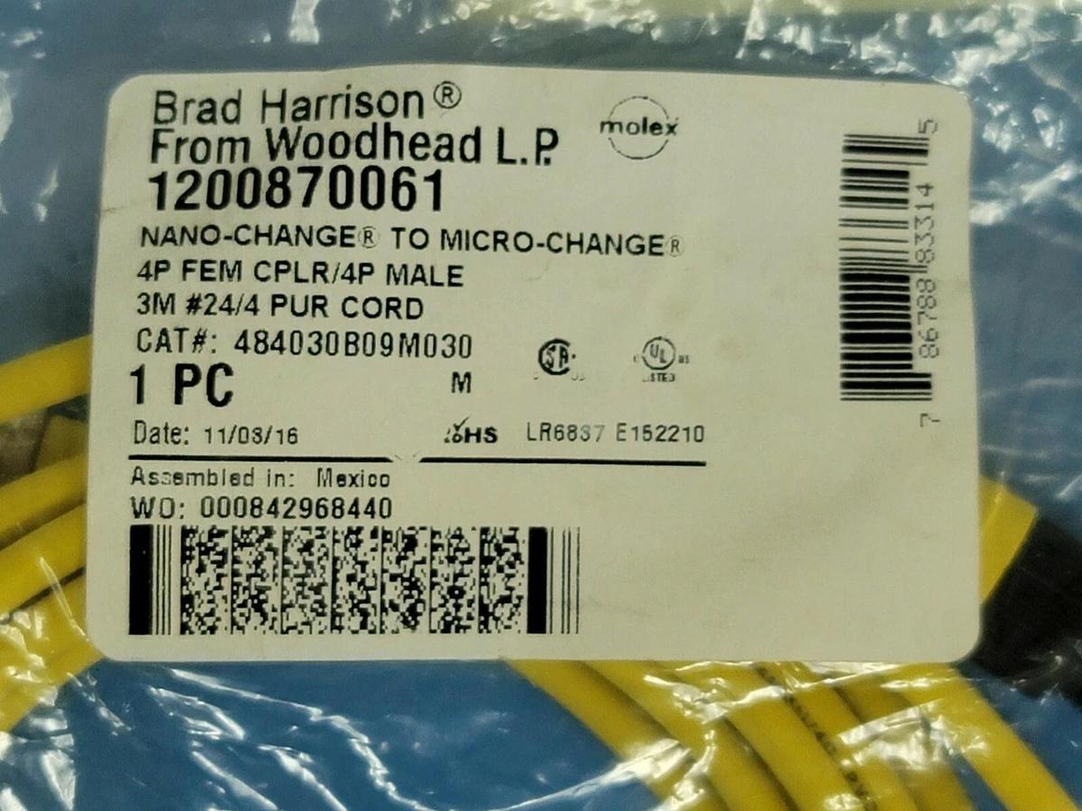 Used NEW BRAD HARRISON WOODHEAD 1200870061 CORDSET CAT#: 484030B09M030