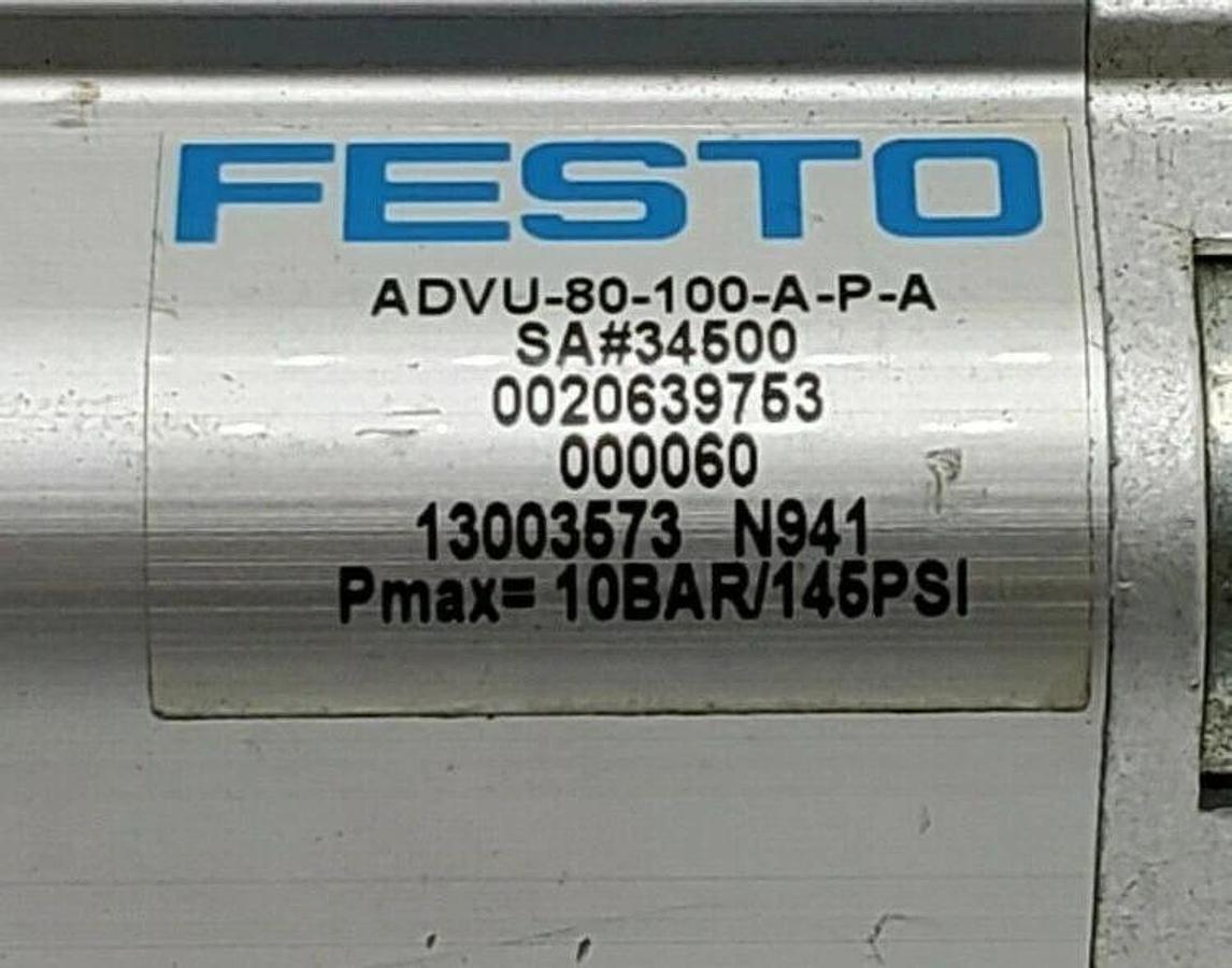 Used FESTO ADVU-80-100-A-P-A COMPACT CYLINDER 80MM BORE X 100MM STROKE ADVU80199APA