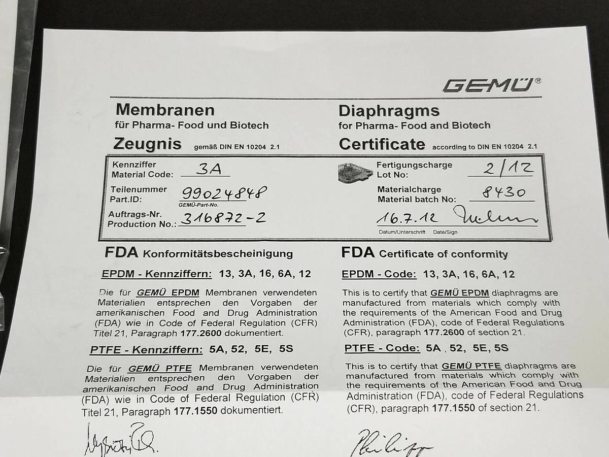 Used LOT OF 4 NEW GEMU EDV-NR. 39541 600-8M3A DIAPHRAGMS EBL 44549926 CD35 99024848