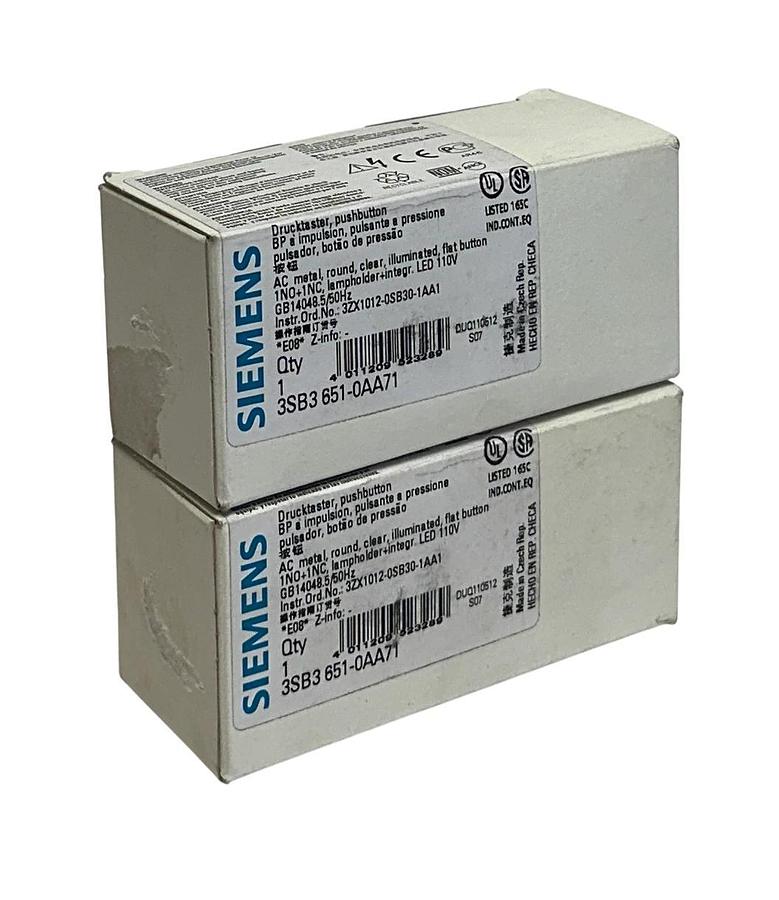 2 SIEMENS 3SB3 651-0AA71 / 3SB36510AA71 ILLUMINATED PUSHBUTTONS 110V CLEAR NSMP