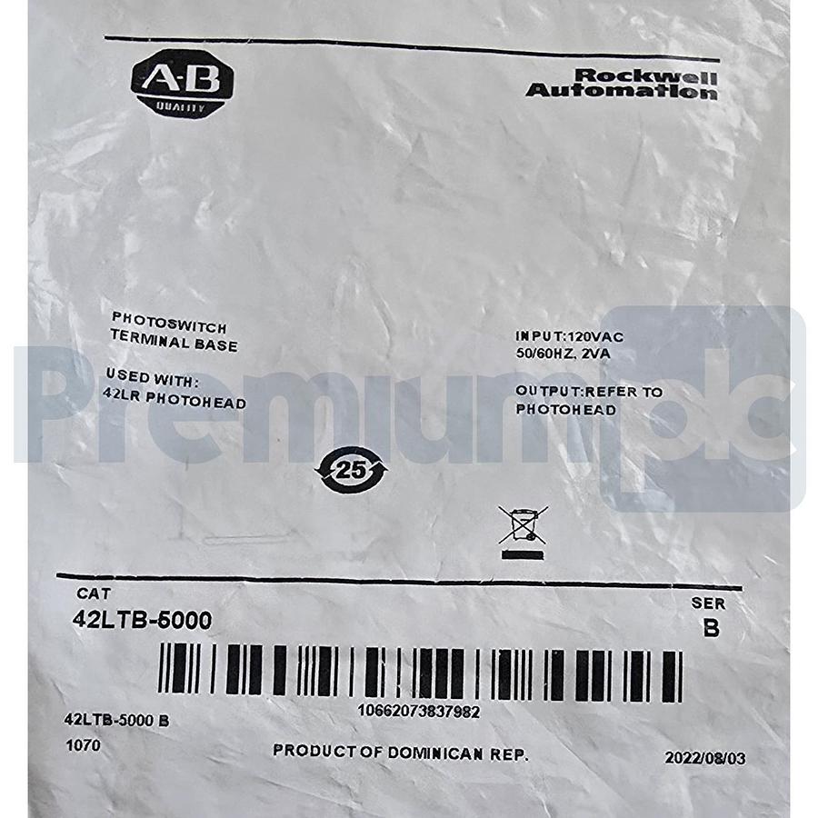 Used Allen-Bradley 42LTB-5000 /B PHOTOSWITCH Series 5000 Terminal Base 120VAC NSFS
