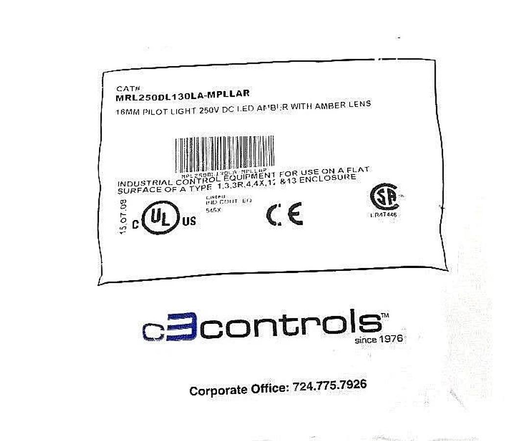 Used NEW C3CONTROLS MRL250DL130LA-MPLLAR 16MM PILOT LIGHT 250V DC LED AMBER