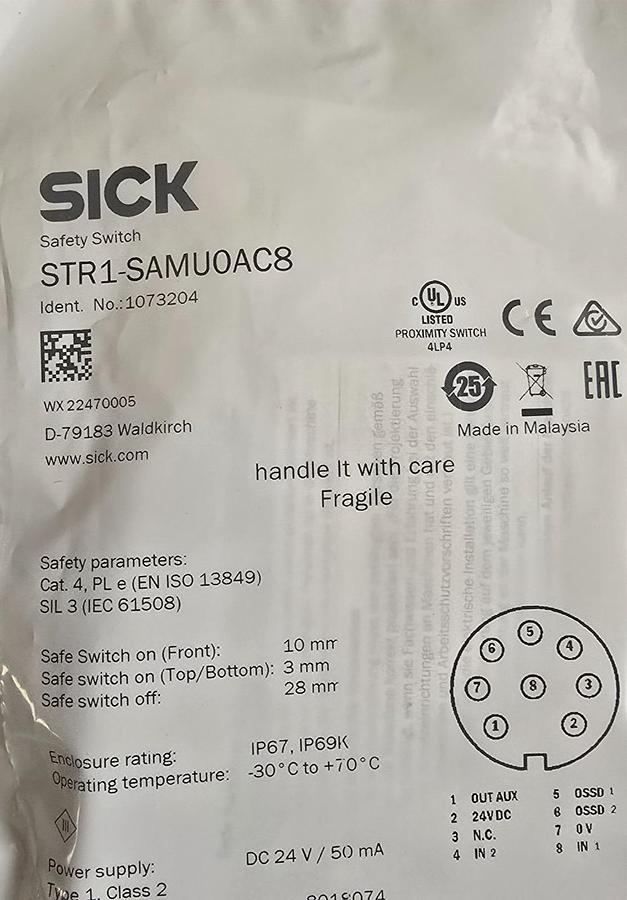 SICK STR1-SAMU0AC8 | 1073204 Non-Contact Safety Switch RFID Proximity Switch F/S