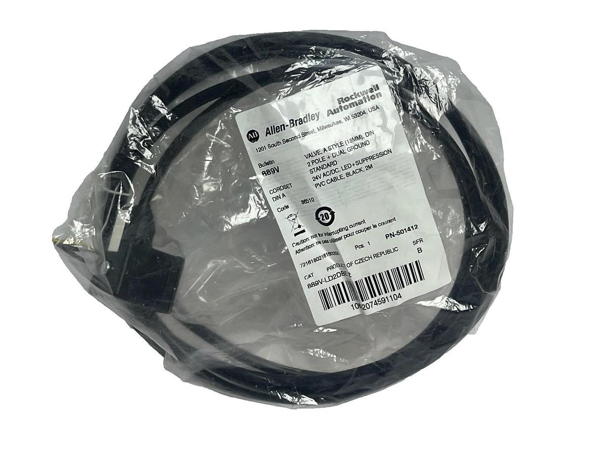Used NEW Allen-Bradley 889V-LD2DBE-2 Valve Cordset 2-Pin Dual Red/Yellow 2m Sealed