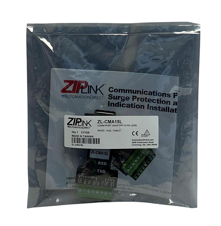 Used AUTOMATIONDIRECT ZIPLink ZL-CMA15L / ZLCMA15L COMM PORT ADAPTER 15-PIN LEDS NSFS