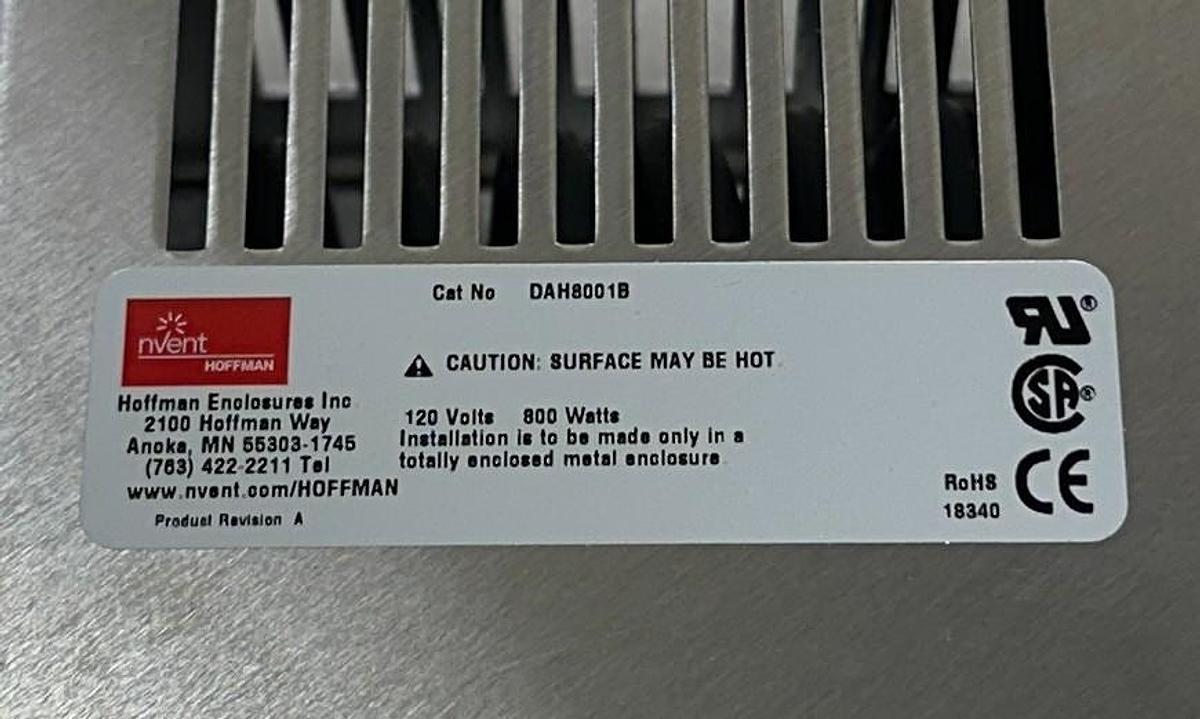 Used nVent HOFFMAN DAH8001B Fan Forced Enclosure Heater | 800W | 120V | Thermostat