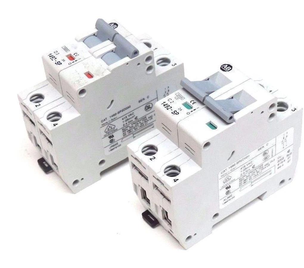 Used LOT OF 2 ALLEN BRADLEY 1492-SP2C020 & 1492-SP2D030 CIRCUIT BREAKERS SER. C