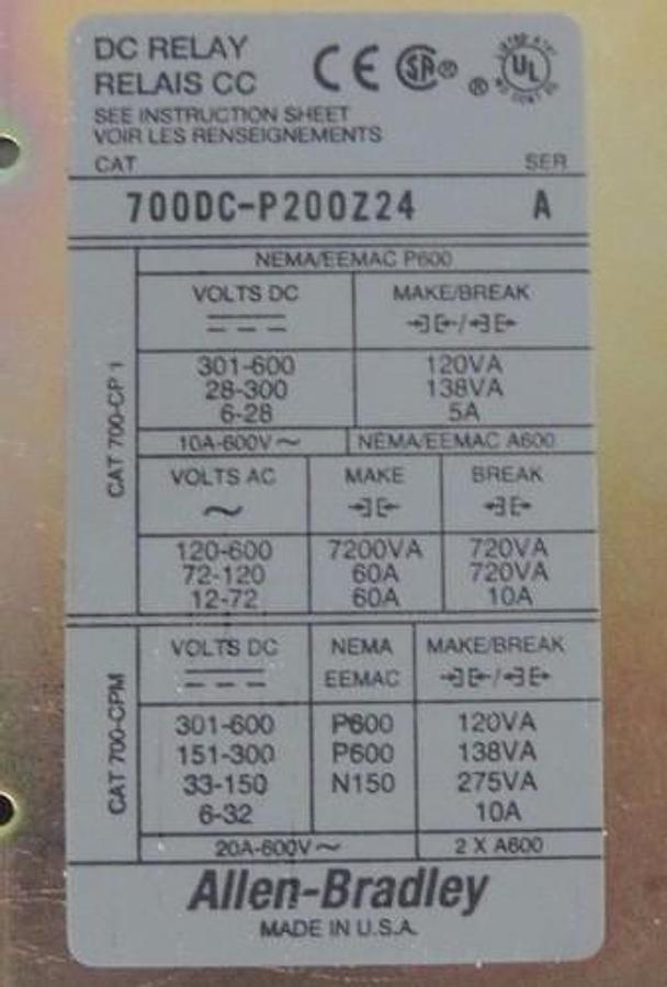 Used NIB ALLEN BRADLEY 700DC-PT200Z24 TIME DELAY RELAY SER B 700DCPT200Z24