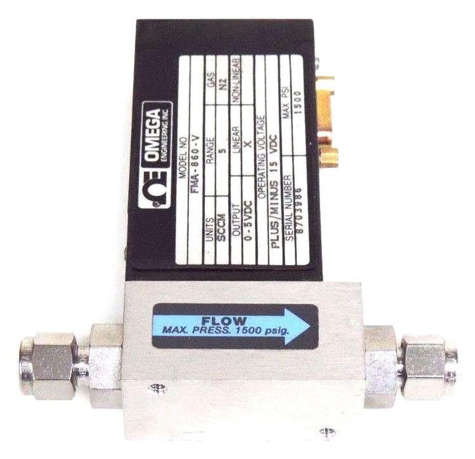 Used NIB OMEGA FMA-860-V FLOW METER 0/5VDC, X LINEAR, SCCM, N2, 1500PSI, FMA860V