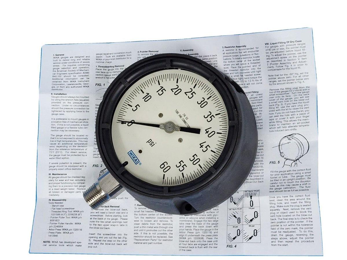 Used NEW WIKA 233.34 4.5'' / 2333445 PRESSURE GAUGE 60PSI 1/2''NPT 9834006
