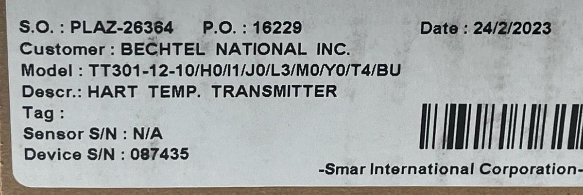 Smar TT301 HART Temp. Transmitter Dual Input TT301-12-10/H0/I1/J0/L3/M0/Y0/T4/BU