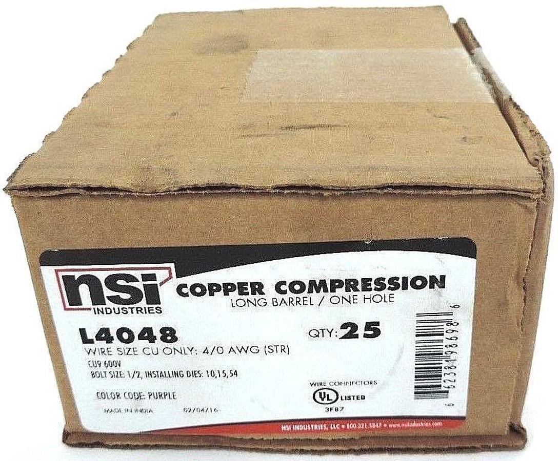 NIB NSI L4048 COPPER COMPRESSION LONG BARREL, ONE HOLE PURPLE - QTY 25