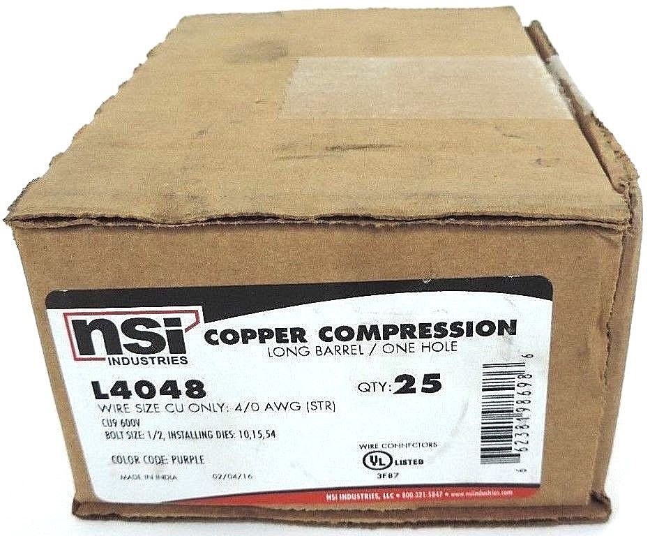 NIB NSI L4048 COPPER COMPRESSION LONG BARREL, ONE HOLE PURPLE - QTY 25
