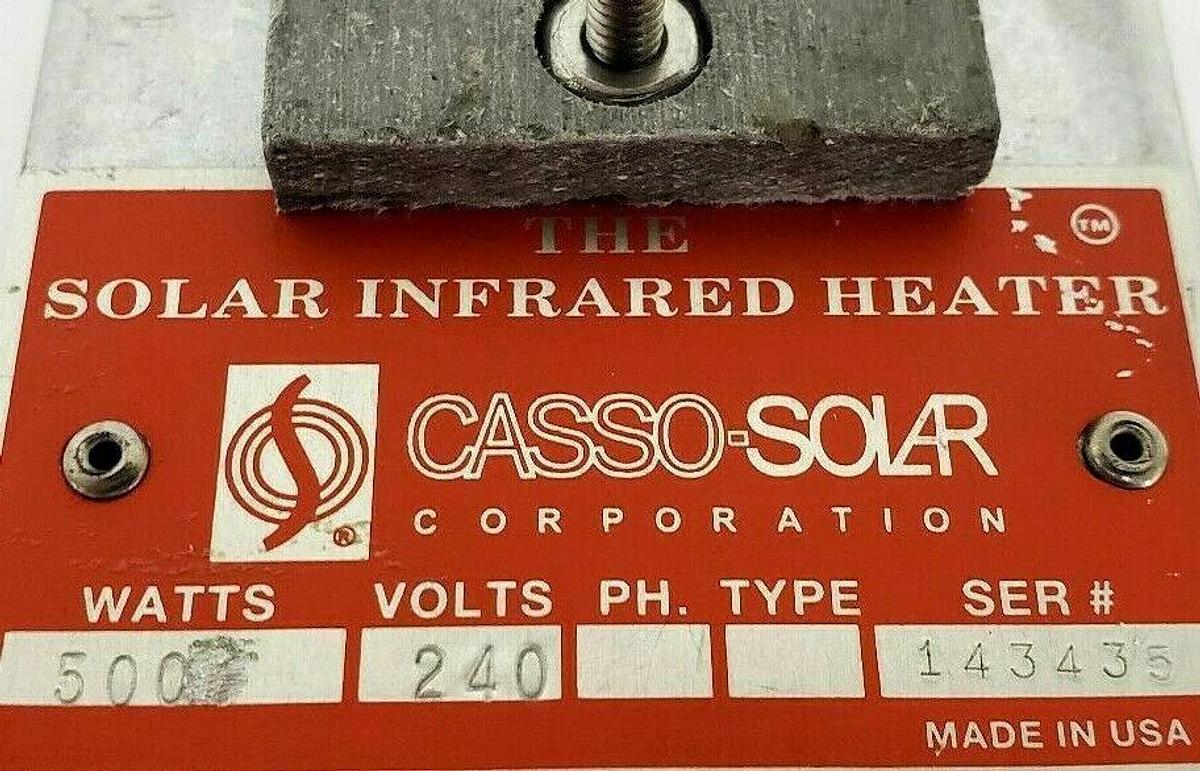 Used CASSO-SOLAR CERAMIC SOLAR INFRARED HEATER 500W 240V