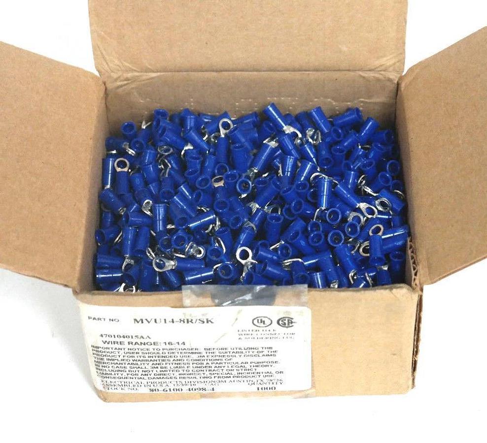 Used BOX OF 1000 NEW 3M MVU14-8R/SK RING TONGUE TERMINALS, 16-14 AWG, #8, MVU148RSK