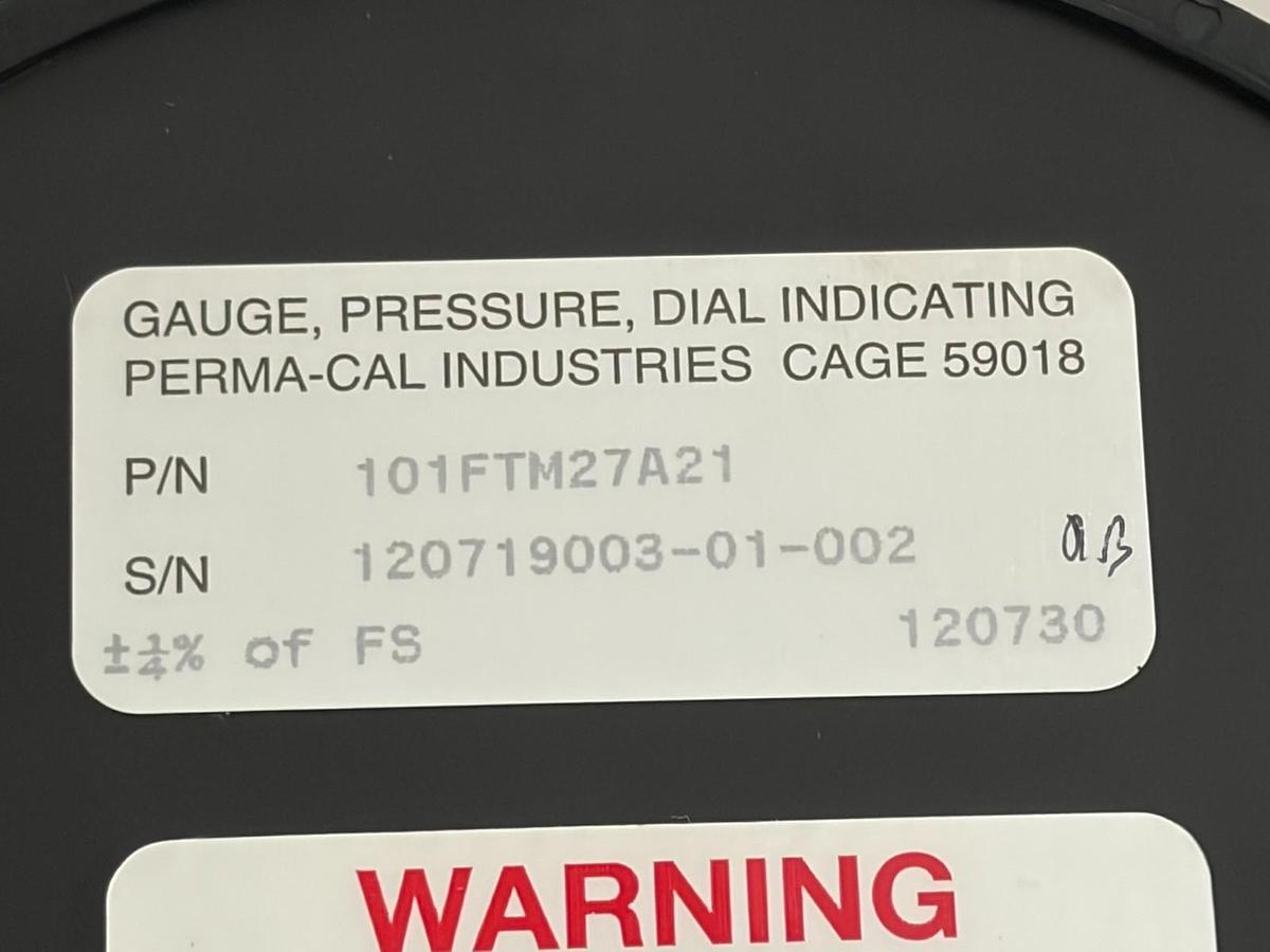 Used Perma-Cal 101FTM27A21 30" Hg Vac to 30 PSI Compound Test Gauge 101FTM