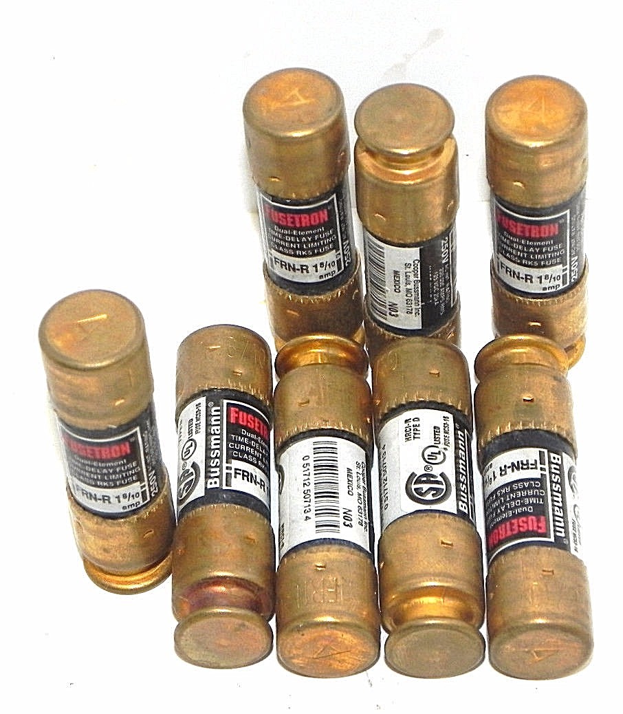 Used LOT OF 8 NEW BUSSMANN FUSETRON FRN-R-1-8/10 DUAL-EMELMENT FUSES 250V 1.8AMP