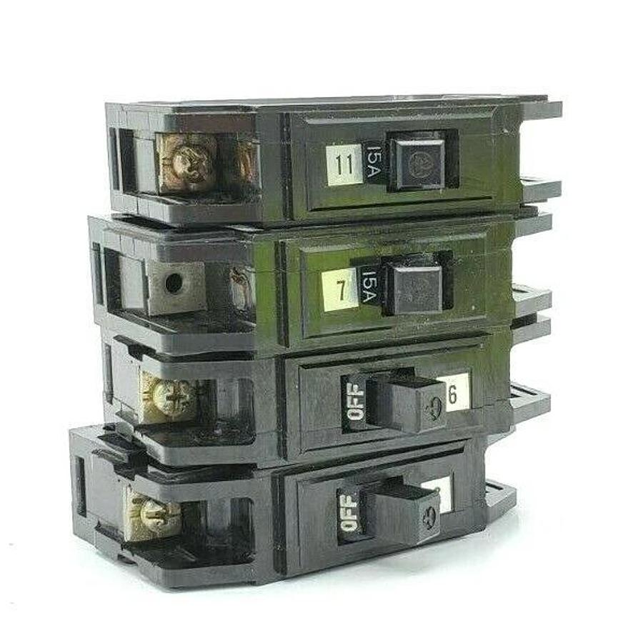 Used LOT OF 4 MITSUBISHI TYPE BH-K CIRCUIT BREAKERS 41-14372KSD, 15A