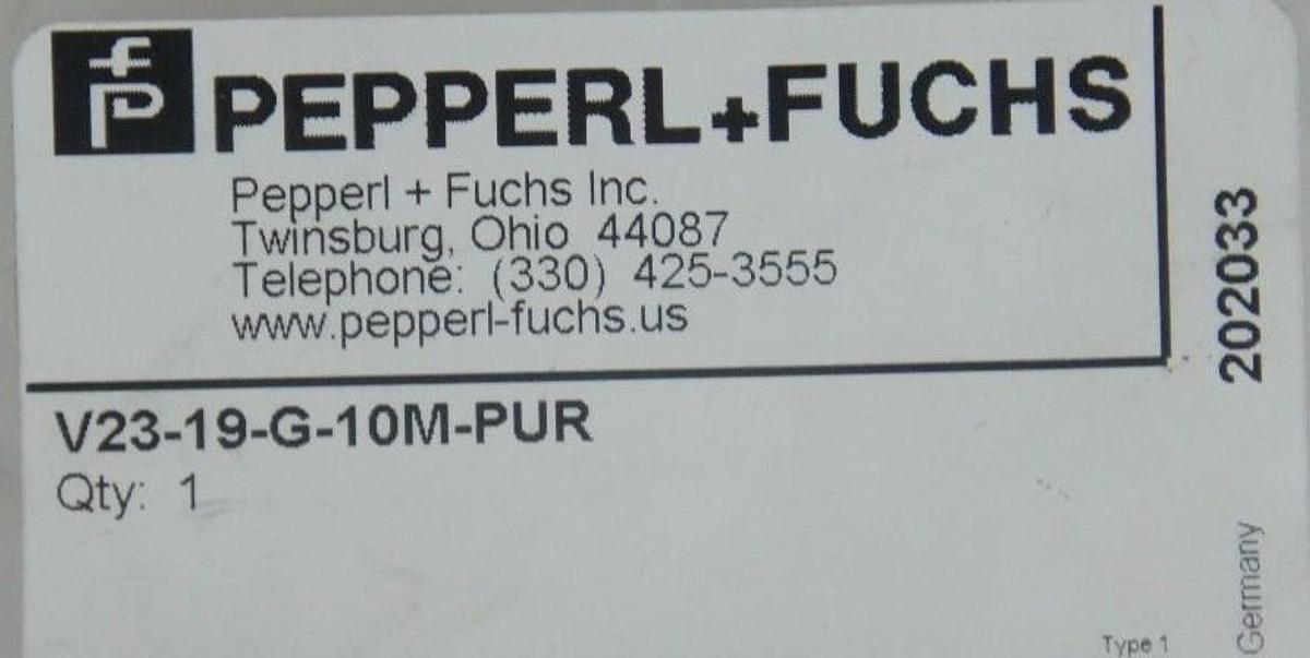 NEW PEPPERL+FUCHS V23-19-G-10M-PUR FEMALE CORDSET M23 19-PIN PUR CABLE 202033