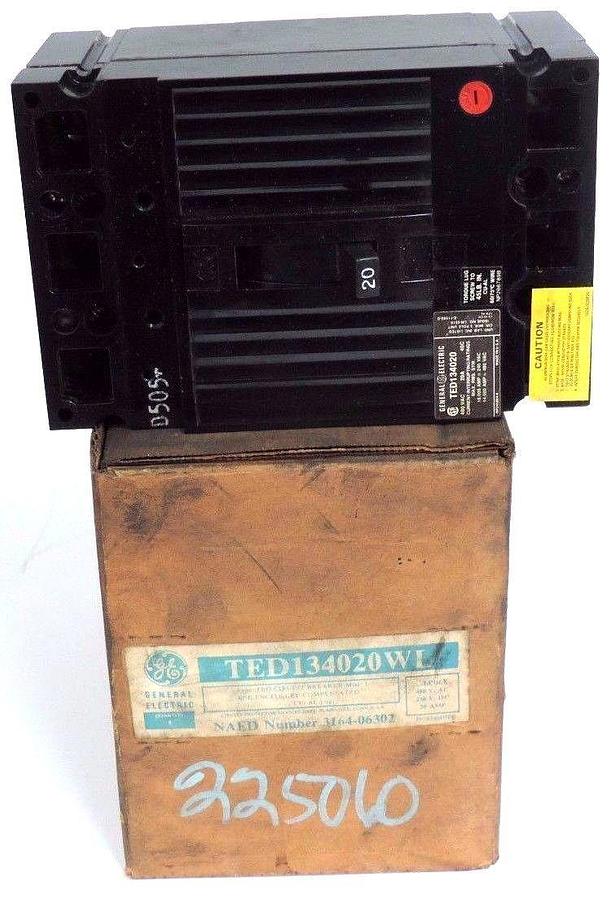 NIB GENERAL ELECTRIC TED134020WL CIRCUIT BREAKER 480VAC 20A 40C TED134020