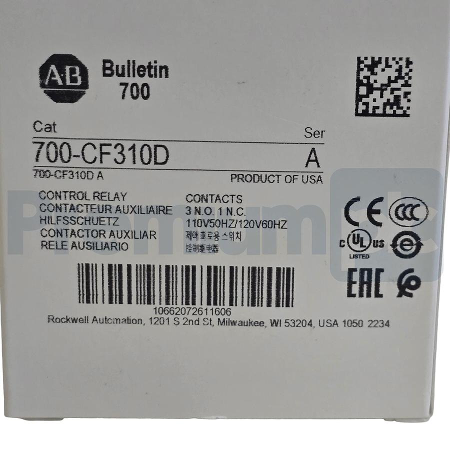 Used Allen-Bradley 700-CF310D /A Control Relay 3 N.O. 1 N.C. 110/120V AC Coil NSMP