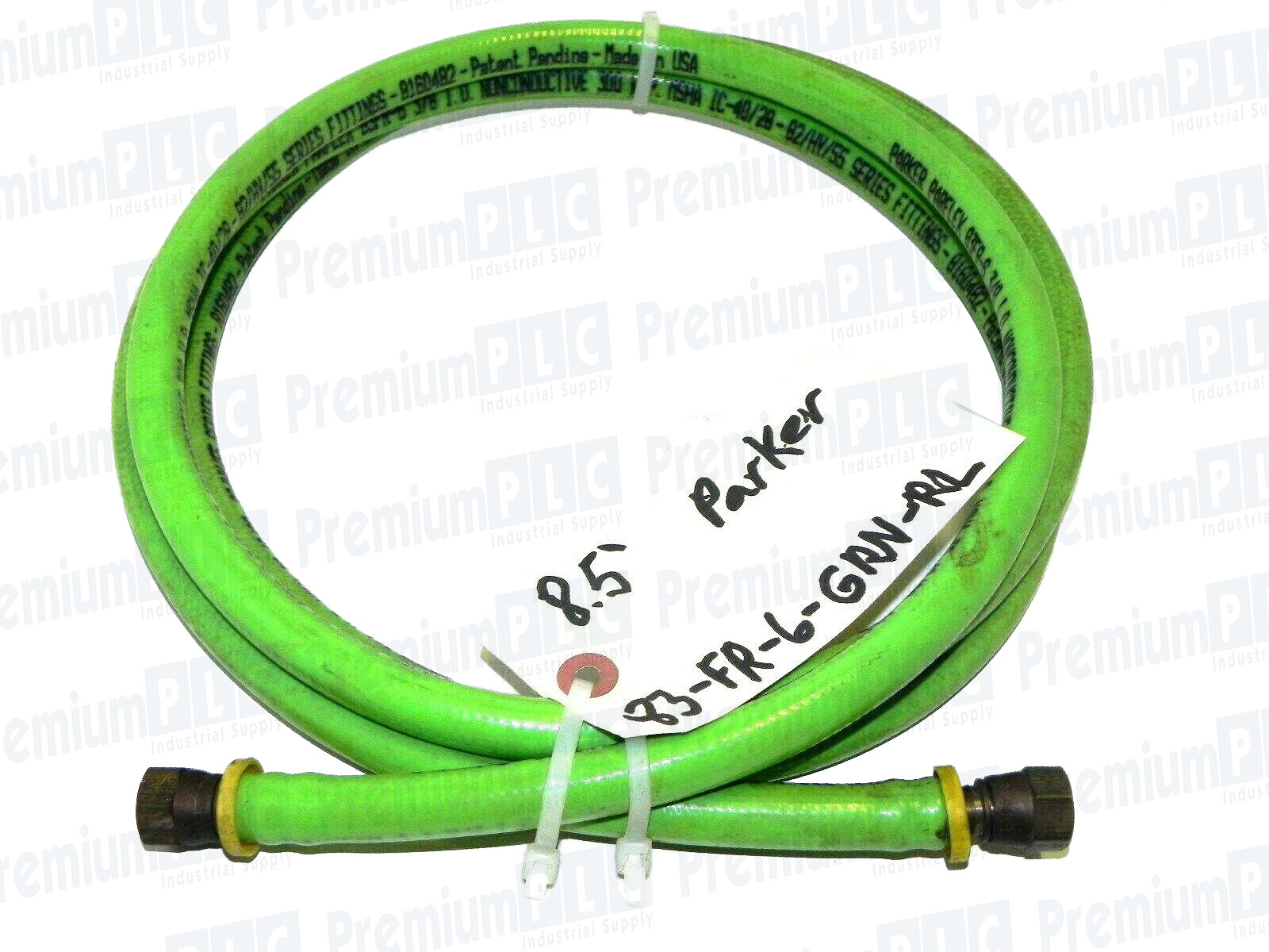 Used PARKER PARFLEX HYDRAULIC HOSE 83-FR-6-GRN-RL 3/8" ID L: 8.5' FT W/FITTINGS