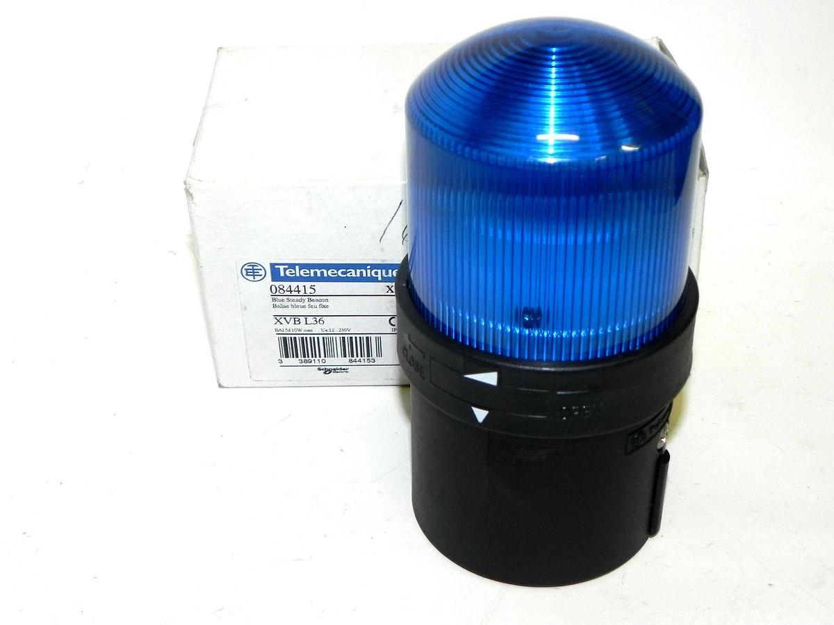 Used NIB TELEMECANIQUE XVBL36 BLUE STEADY BEACON BA15D10W MAX. UE:12...230V