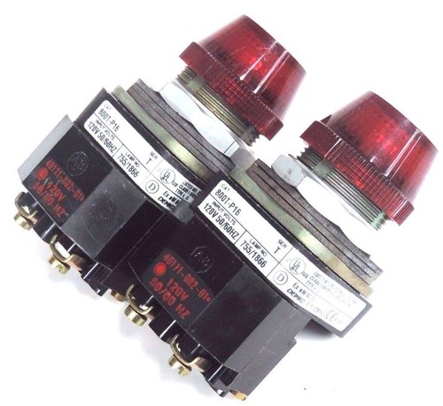 Used LOT OF 2 ALLEN BRADLEY 800T-P16 PILOT LIGHT RED W/ 40171-002-01 120V COILS