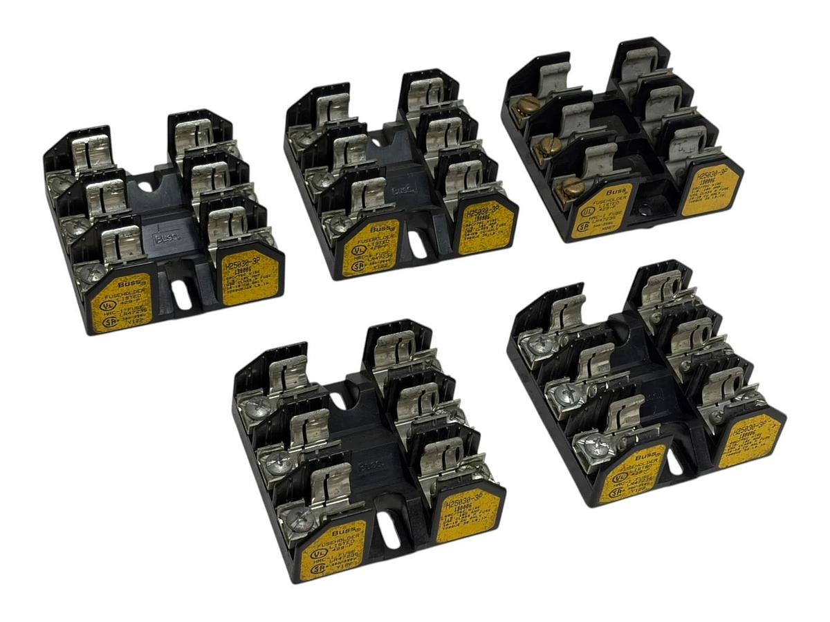 Used Lot of 5 Bussmann H25030-3P 3-Pole Fuse Blocks 250V 30A Class H Fuse Holders