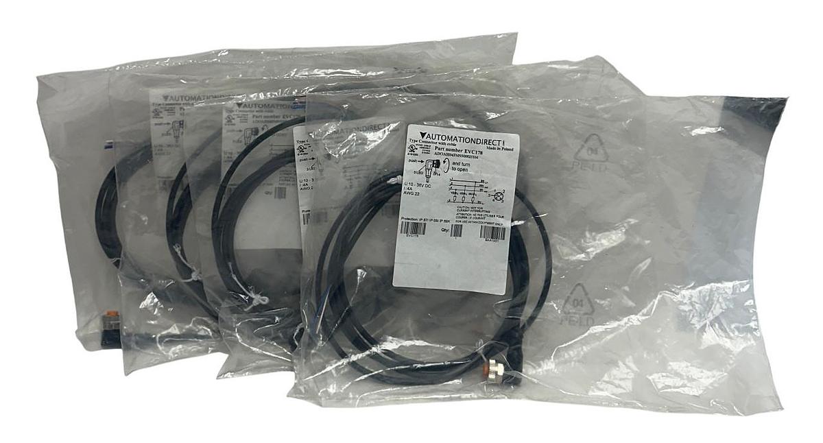 Used 4 AUTOMATIONDIRECT ADOAH043MSS0002H04 / EVC178 CONNECTORS W/ CABLES 10-36V NSMP