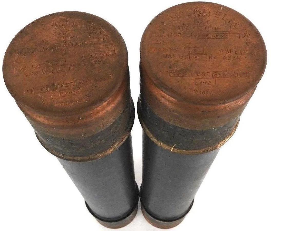 Used LOT OF 2 GENERAL ELECTRIC EJ 0-1D FUSES 9F60FJD080, 80E AMP, 5.5 KV, 60 HZ